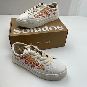 Soludos Hot Stuff‎ Ibiza Platform Sneaker Womens Size 7 White Multi Lace-Up NEW